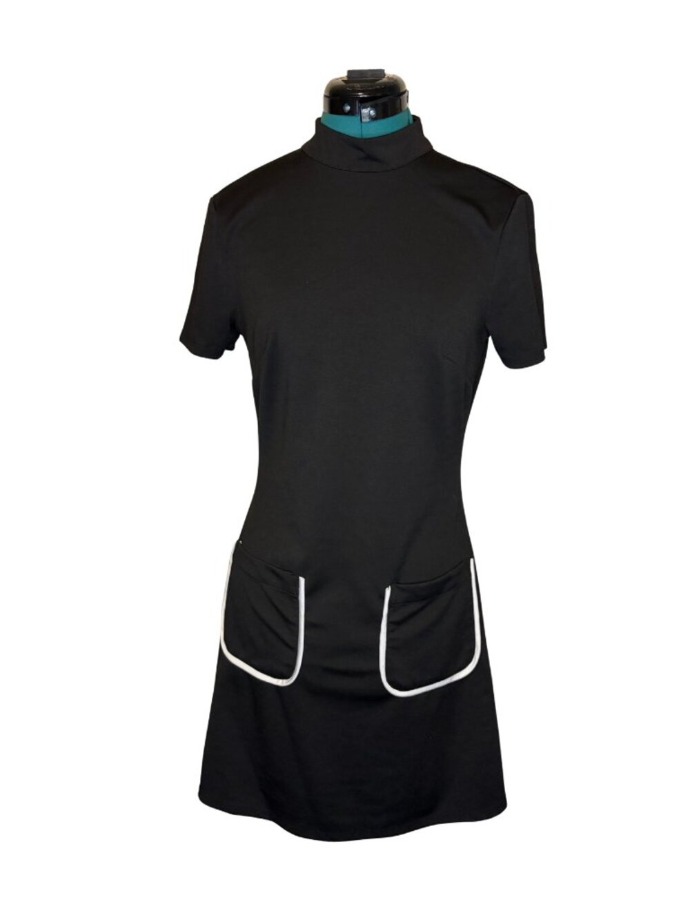 Used Smak Parlour Black Mock Turtleneck Mini Dress, Sz M - Picture 2 of 5